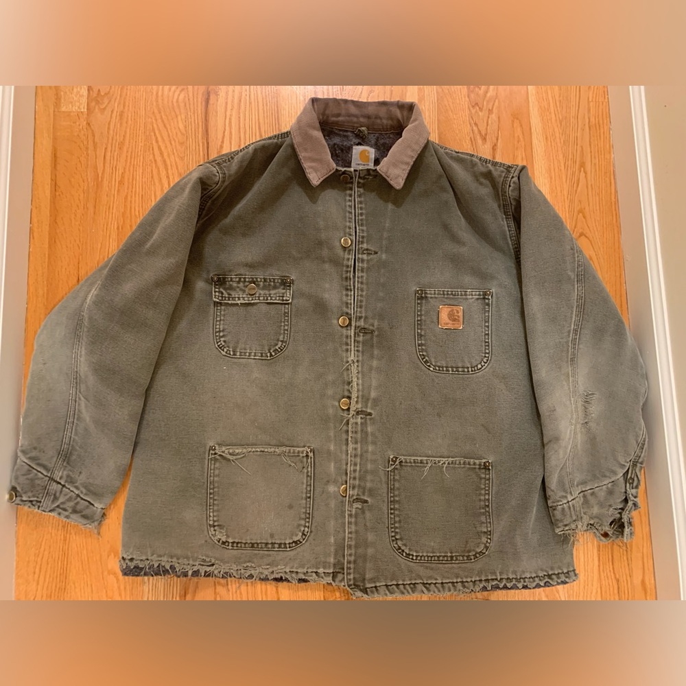Vintage Carhartt C01 Chore Coat XXL Distressed Blanket Lined Green Barn Jacket